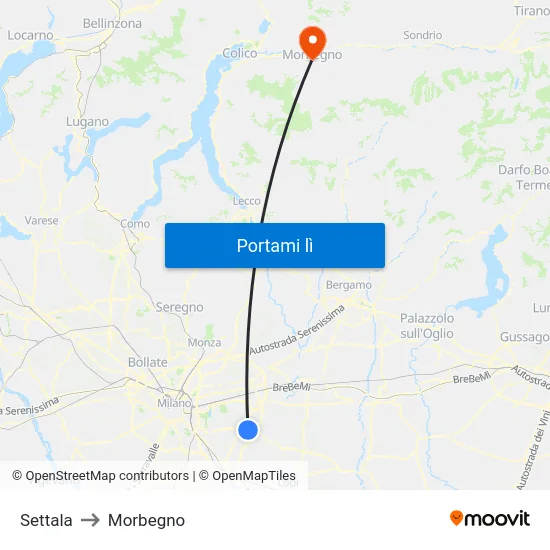 Settala to Morbegno map