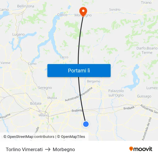 Torlino Vimercati to Morbegno map