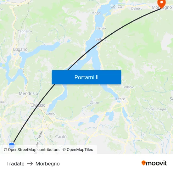 Tradate to Morbegno map