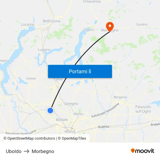 Uboldo to Morbegno map
