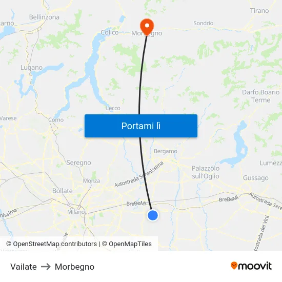 Vailate to Morbegno map