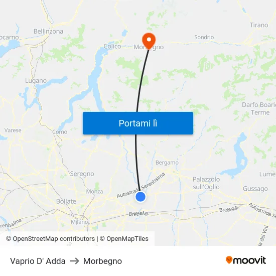 Vaprio D' Adda to Morbegno map