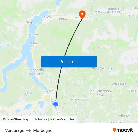 Vercurago to Morbegno map