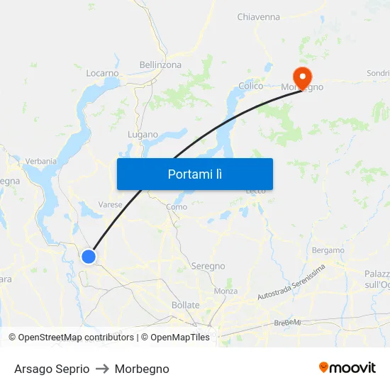 Arsago Seprio to Morbegno map