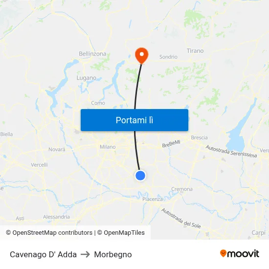 Cavenago D' Adda to Morbegno map