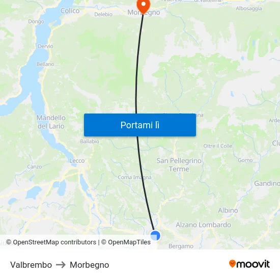 Valbrembo to Morbegno map