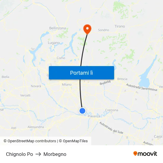 Chignolo Po to Morbegno map