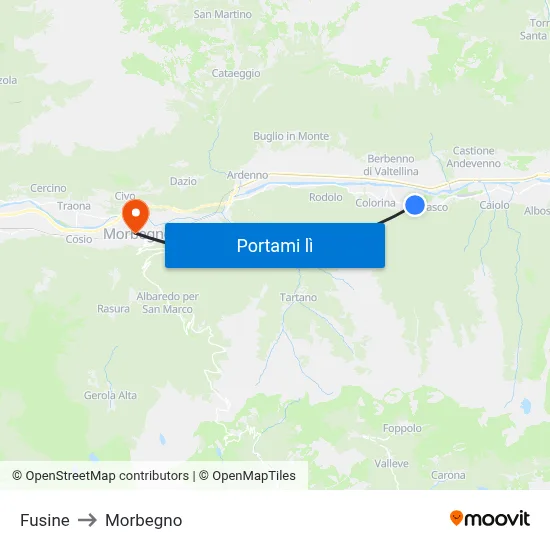 Fusine to Morbegno map