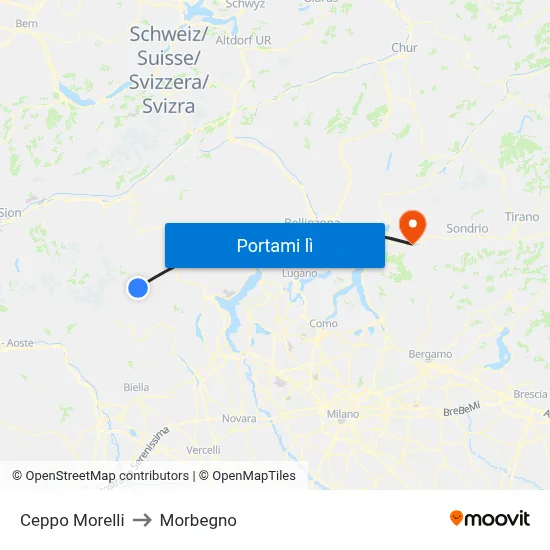Ceppo Morelli to Morbegno map
