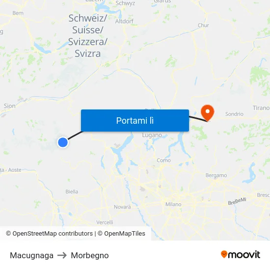 Macugnaga to Morbegno map