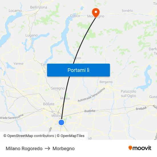 Milano Rogoredo to Morbegno map