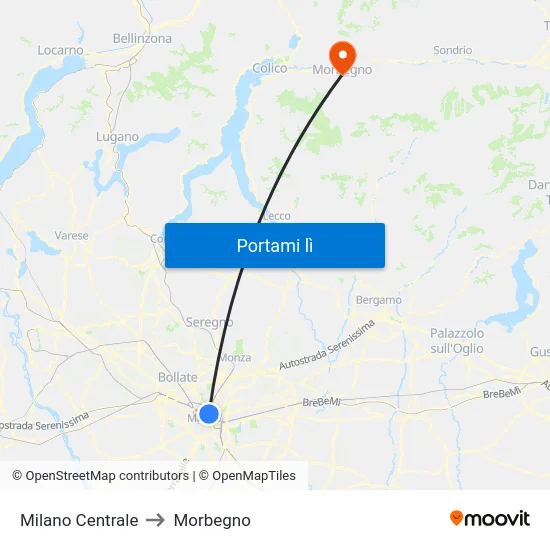 Milano Centrale to Morbegno map