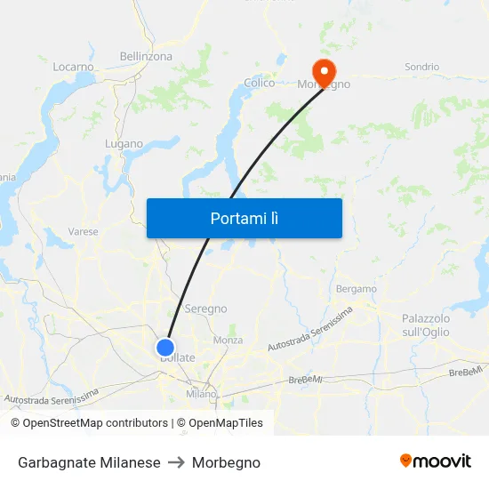 Garbagnate Milanese to Morbegno map