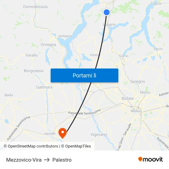 Mezzovico-Vira to Palestro map