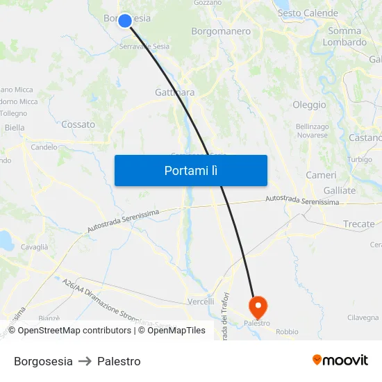 Borgosesia to Palestro map