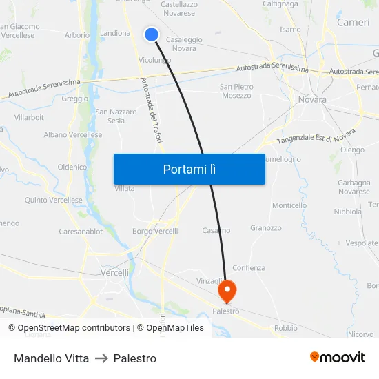 Mandello Vitta to Palestro map