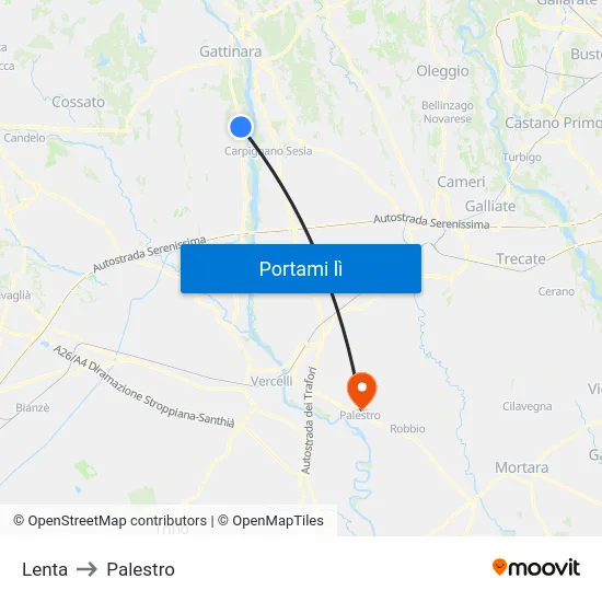 Lenta to Palestro map