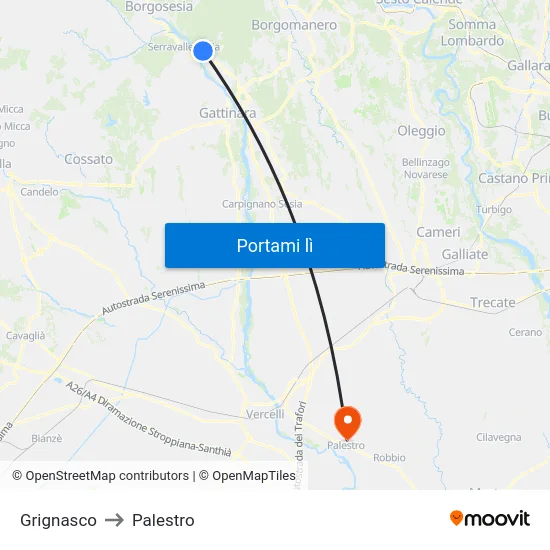 Grignasco to Palestro map