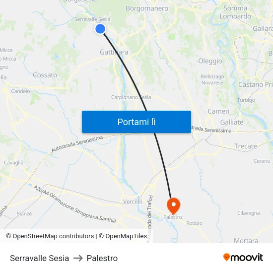 Serravalle Sesia to Palestro map