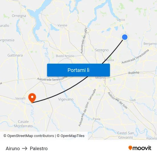 Airuno to Palestro map
