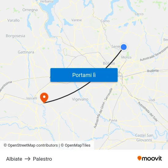 Albiate to Palestro map