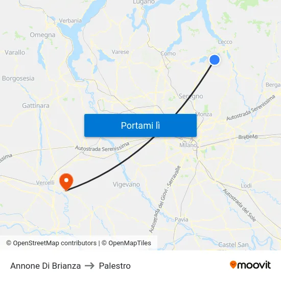 Annone Di Brianza to Palestro map