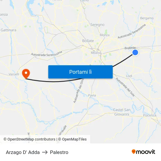 Arzago D' Adda to Palestro map