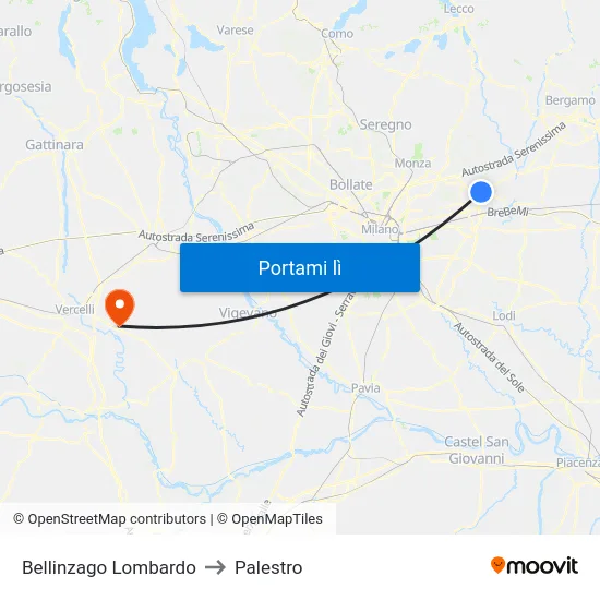 Bellinzago Lombardo to Palestro map