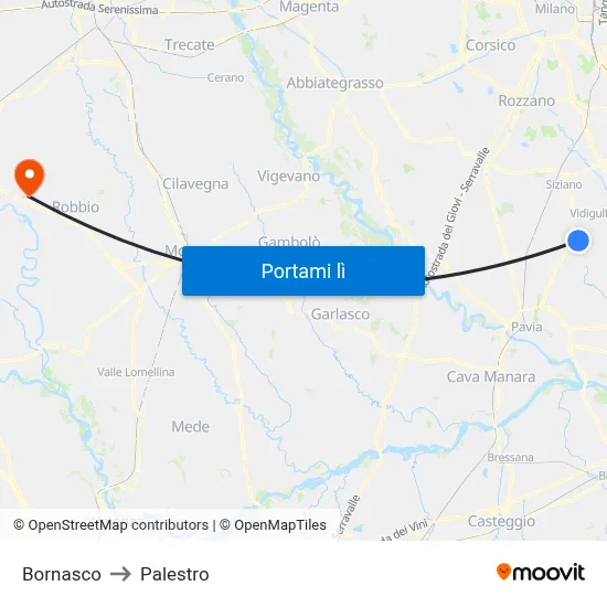 Bornasco to Palestro map