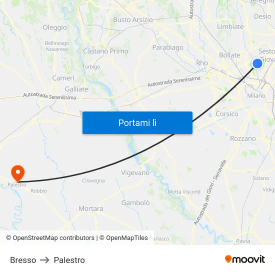 Bresso to Palestro map