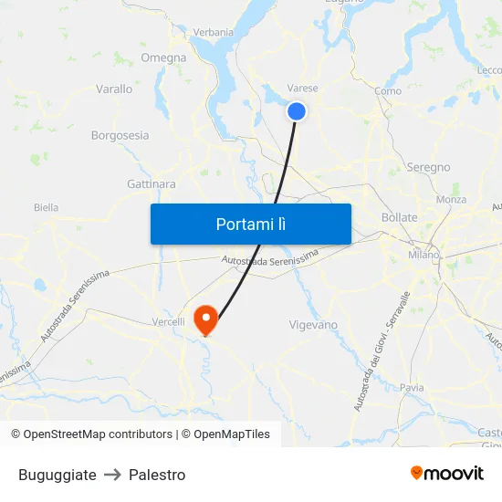 Buguggiate to Palestro map