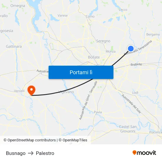 Busnago to Palestro map