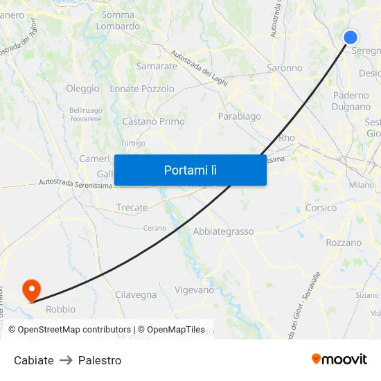 Cabiate to Palestro map