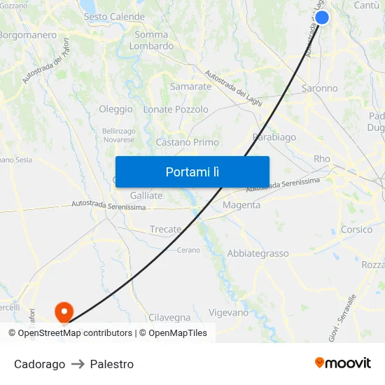 Cadorago to Palestro map