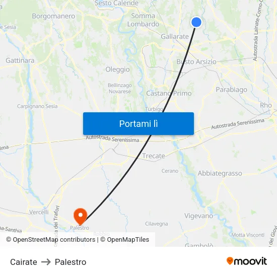 Cairate to Palestro map