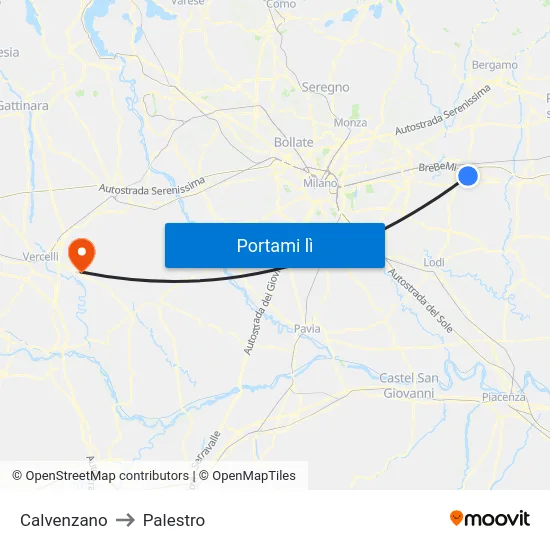 Calvenzano to Palestro map