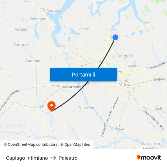 Capiago Intimiano to Palestro map