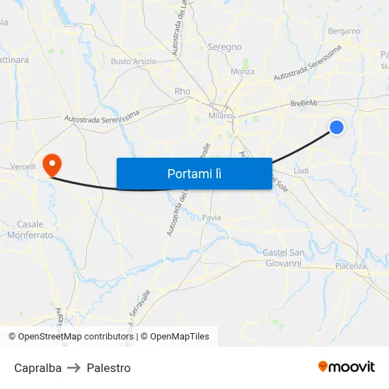 Capralba to Palestro map