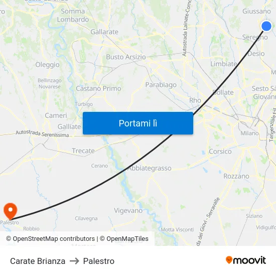 Carate Brianza to Palestro map