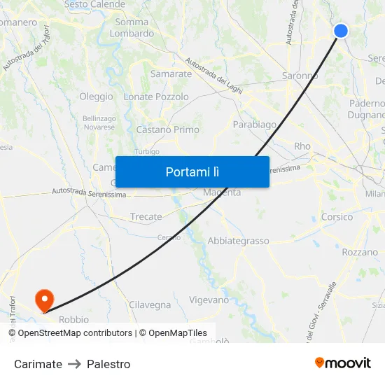 Carimate to Palestro map