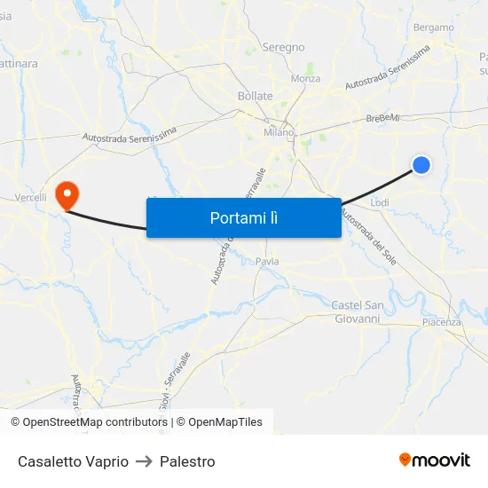 Casaletto Vaprio to Palestro map