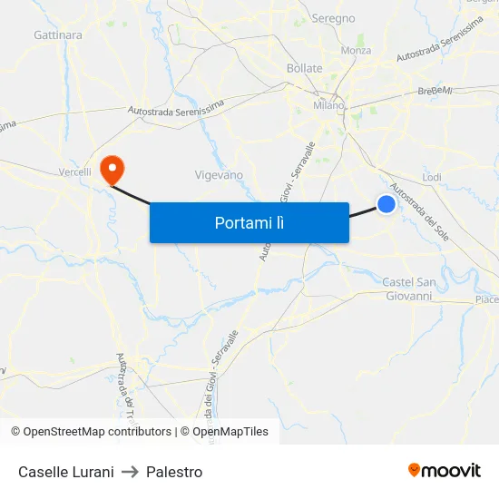 Caselle Lurani to Palestro map