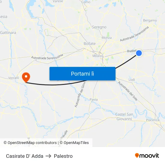 Casirate D' Adda to Palestro map