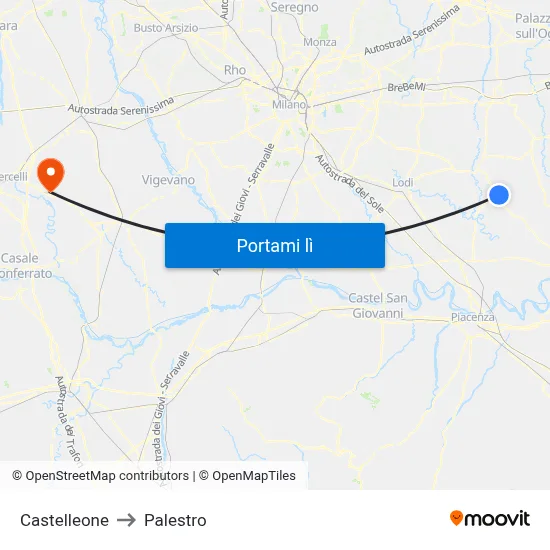 Castelleone to Palestro map