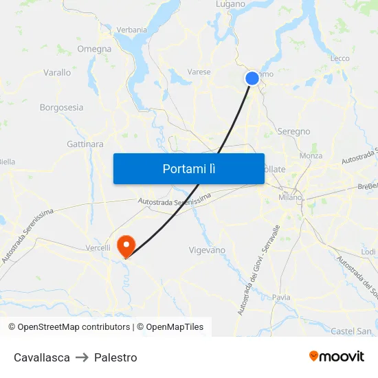 Cavallasca to Palestro map