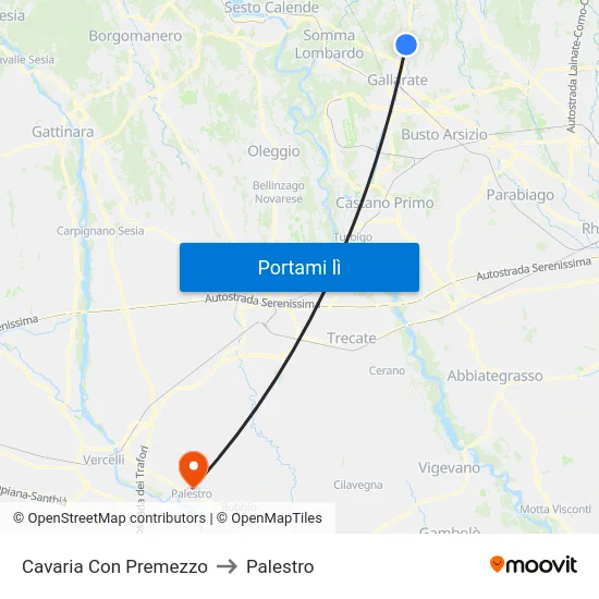 Cavaria Con Premezzo to Palestro map