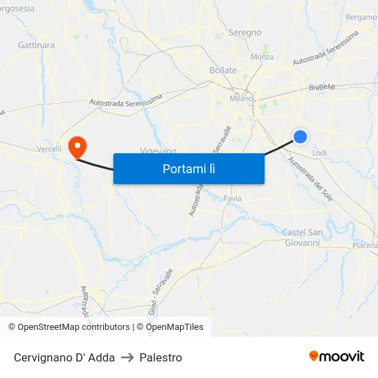 Cervignano D' Adda to Palestro map