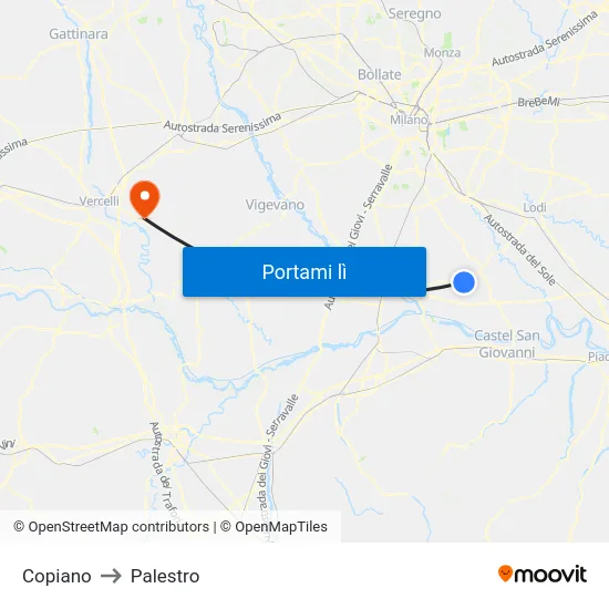 Copiano to Palestro map