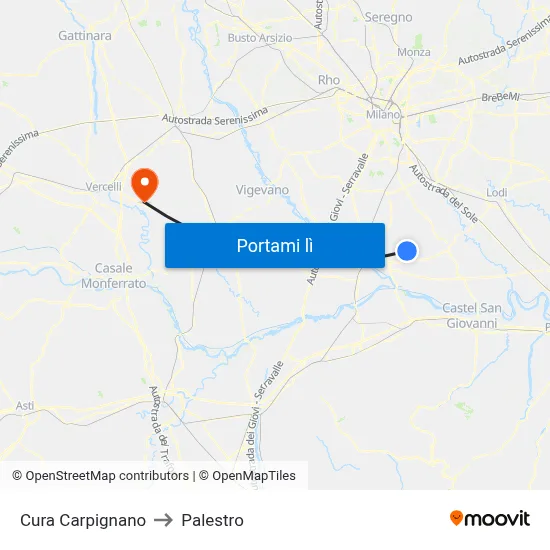 Cura Carpignano to Palestro map
