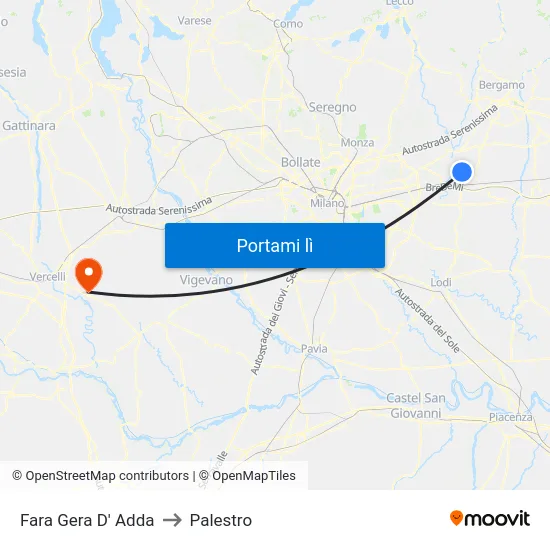 Fara Gera D' Adda to Palestro map